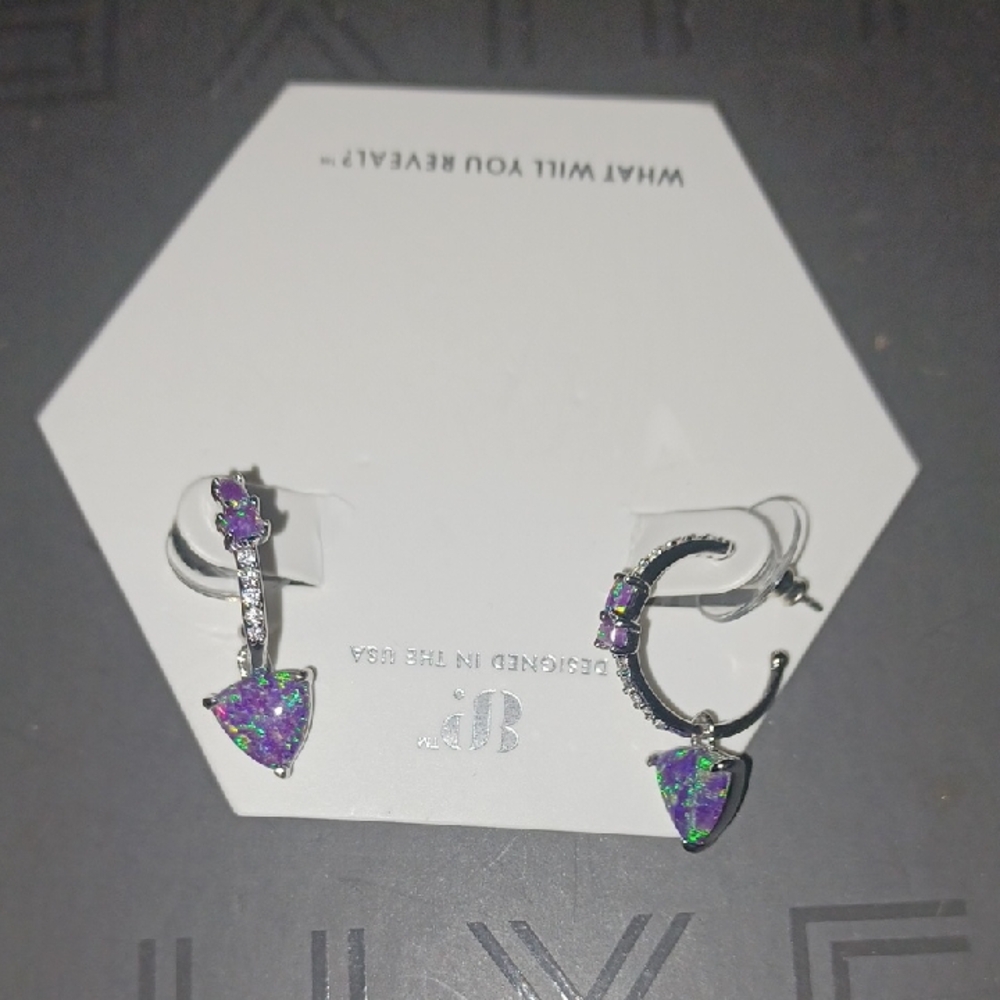 AB Silver and Purple Triangle Earrings